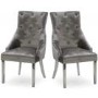 GRADE A1 - Pair of Grey Velvet Dining Chairs with Silver Knocker - Vida Living