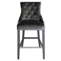 Grey Velvet Bar Stool with Stud Detailing - Arianna 