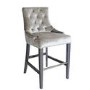 Silver Grey Velvet Bar Stool with Silver Studs & Knockerback - Arianna