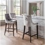 Silver Grey Velvet Bar Stool with Silver Studs & Knockerback - Arianna
