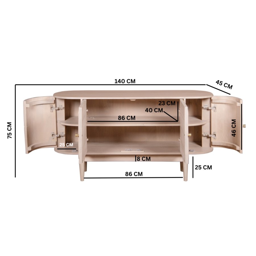 Cane Mango Wood 4 Doors Sideboard - Valencia