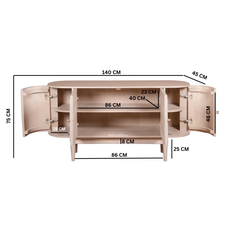 Cane Mango Wood 4 Doors Sideboard - Valencia 