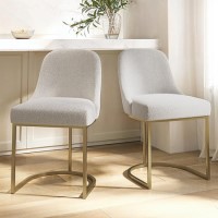 ALMOST PERFECT - Set of 2 Beige Boucle Dining Chairs with Gold Legs - Callie