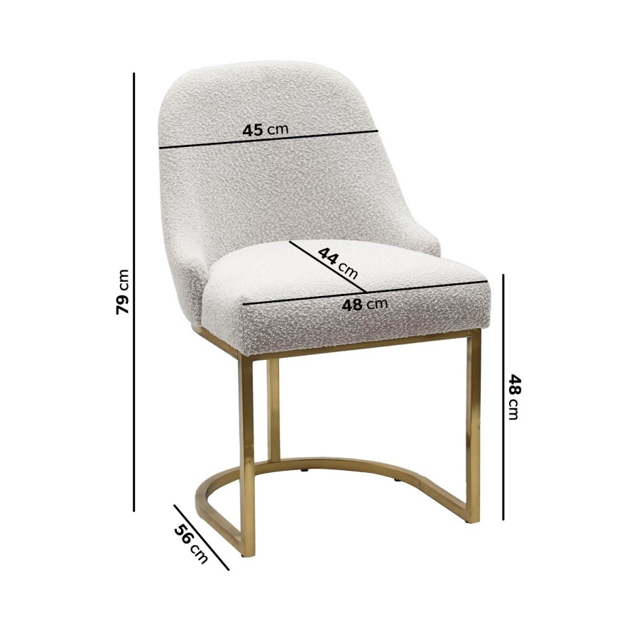 Set of 2 Beige Boucle Dining Chairs with Gold Legs - Callie