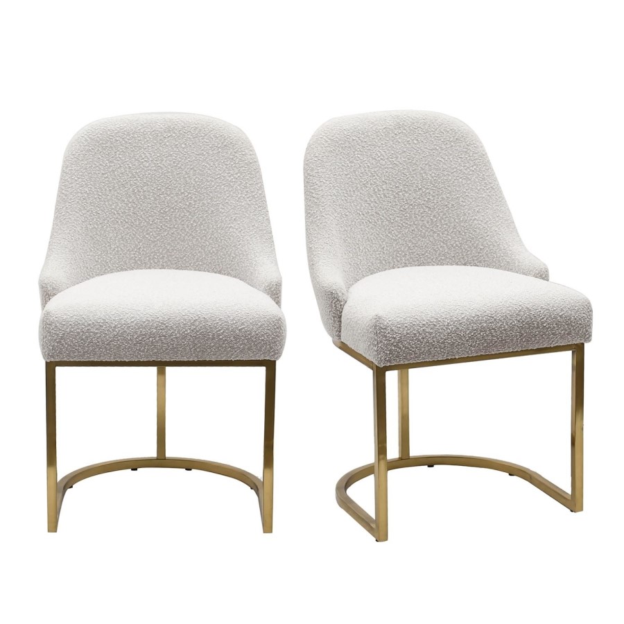 ALMOST PERFECT - Set of 2 Beige Boucle Dining Chairs with Gold Legs - Callie