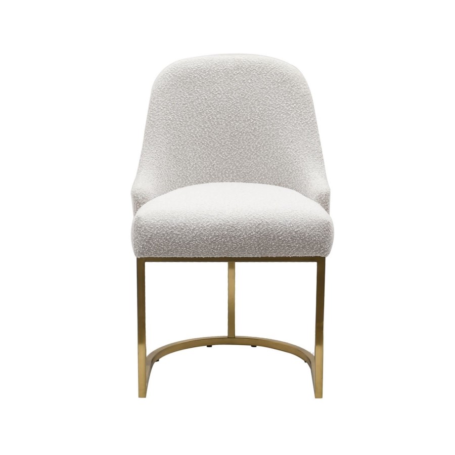 ALMOST PERFECT - Set of 2 Beige Boucle Dining Chairs with Gold Legs - Callie