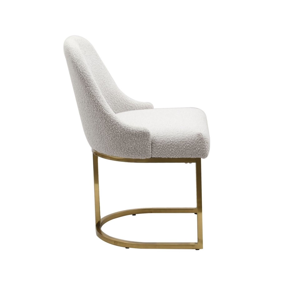 ALMOST PERFECT - Set of 2 Beige Boucle Dining Chairs with Gold Legs - Callie