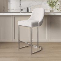 ONLY OPENED - Beige Boucle and Chrome Kitchen Stool - Callie