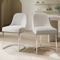 Set of 2 Beige Boucle Dining Chairs with Chrome Legs - Callie Set of 2 Beige Boucle Dining Chairs with Chrome Legs - Callie