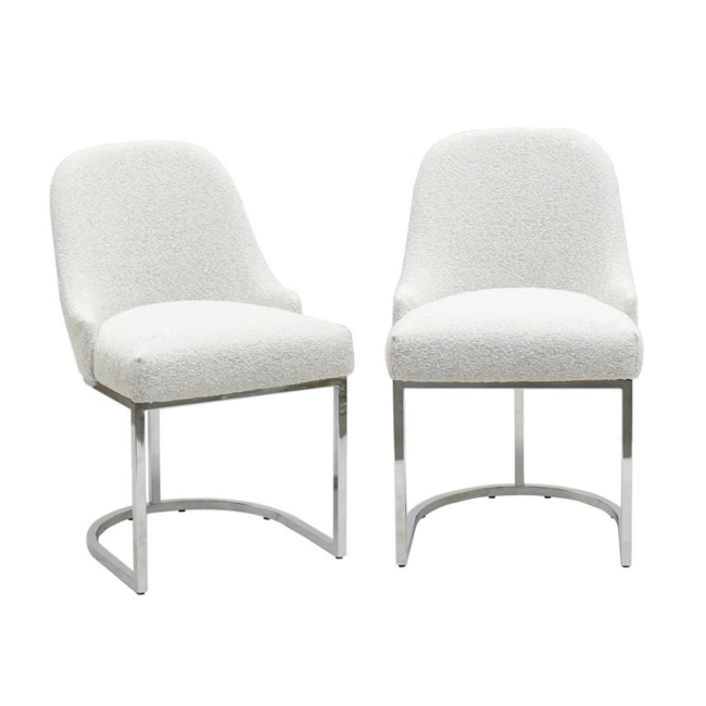 Set of 2 Beige Boucle Dining Chairs with Chrome Legs - Callie