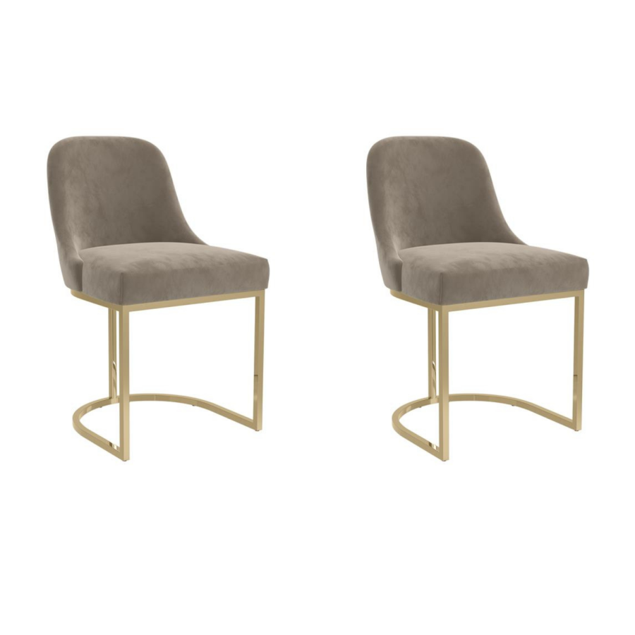Set of 2 Mink Velvet Dining Chairs with Gold Legs - Callie