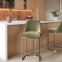 Sage Green Velvet Kitchen Stool with Gold Legs - Callie