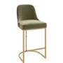 Sage Green Velvet Kitchen Stool with Gold Legs - Callie