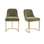 Set of 2 Sage Green Velvet Dining Chairs with Gold Legs - Callie