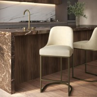 Beige Upholstered Kitchen Stool with Brass Legs - Callie