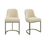 Set of 2 Beige Upholstered Dining Chairs with Brass Legs - Callie