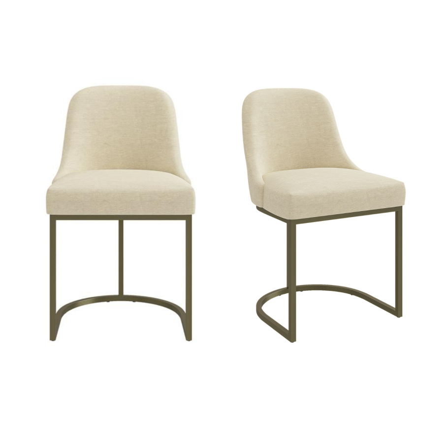 Set of 2 Beige Upholstered Dining Chairs with Brass Legs - Callie