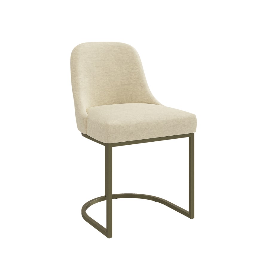 Set of 4 Beige Upholstered Dining Chairs with Brass Legs - Callie