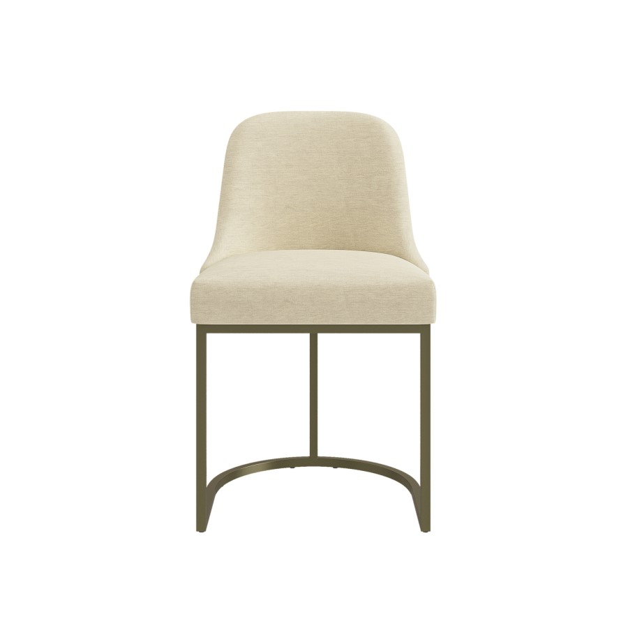 Set of 4 Beige Upholstered Dining Chairs with Brass Legs - Callie