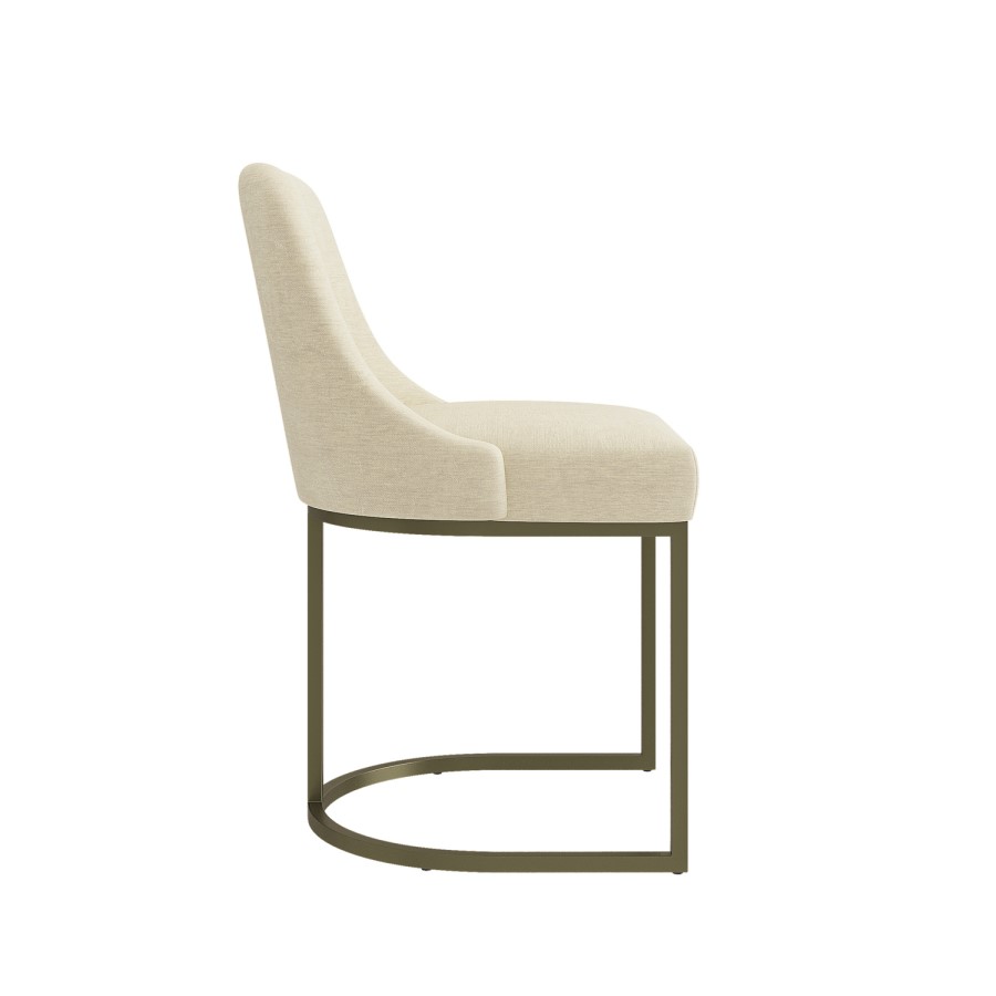 Set of 4 Beige Upholstered Dining Chairs with Brass Legs - Callie