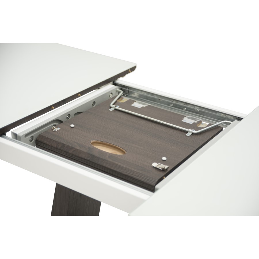 Calgary Extendable  White High Gloss Dining Table with Cocoa Insert