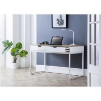 White and Oak Effect Office Desk with 2 Drawers - California - Julian Bowen