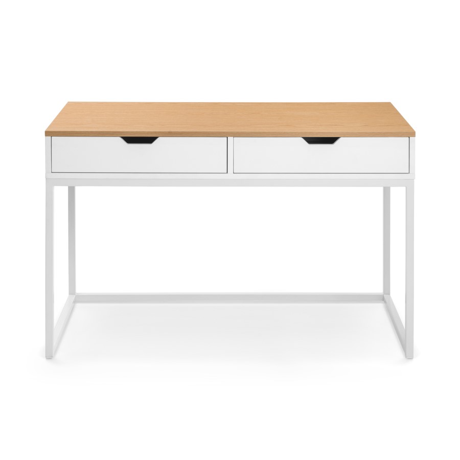 White and Oak Effect Office Desk with 2 Drawers - California - Julian Bowen