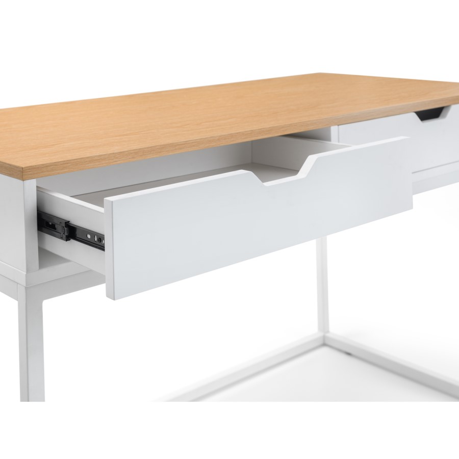White and Oak Effect Office Desk with 2 Drawers - California - Julian Bowen