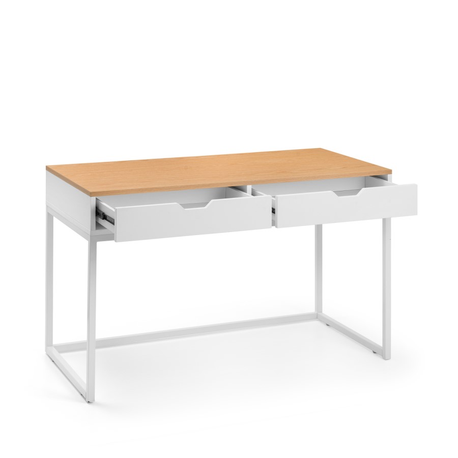 White and Oak Effect Office Desk with 2 Drawers - California - Julian Bowen