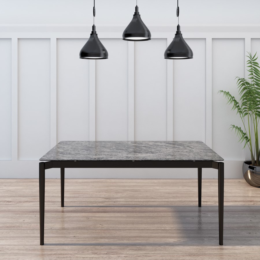 GRADE A1 - Extendable Grey Ceramic Dining Table with Marble Effect - Seats 6-8 - Camilla