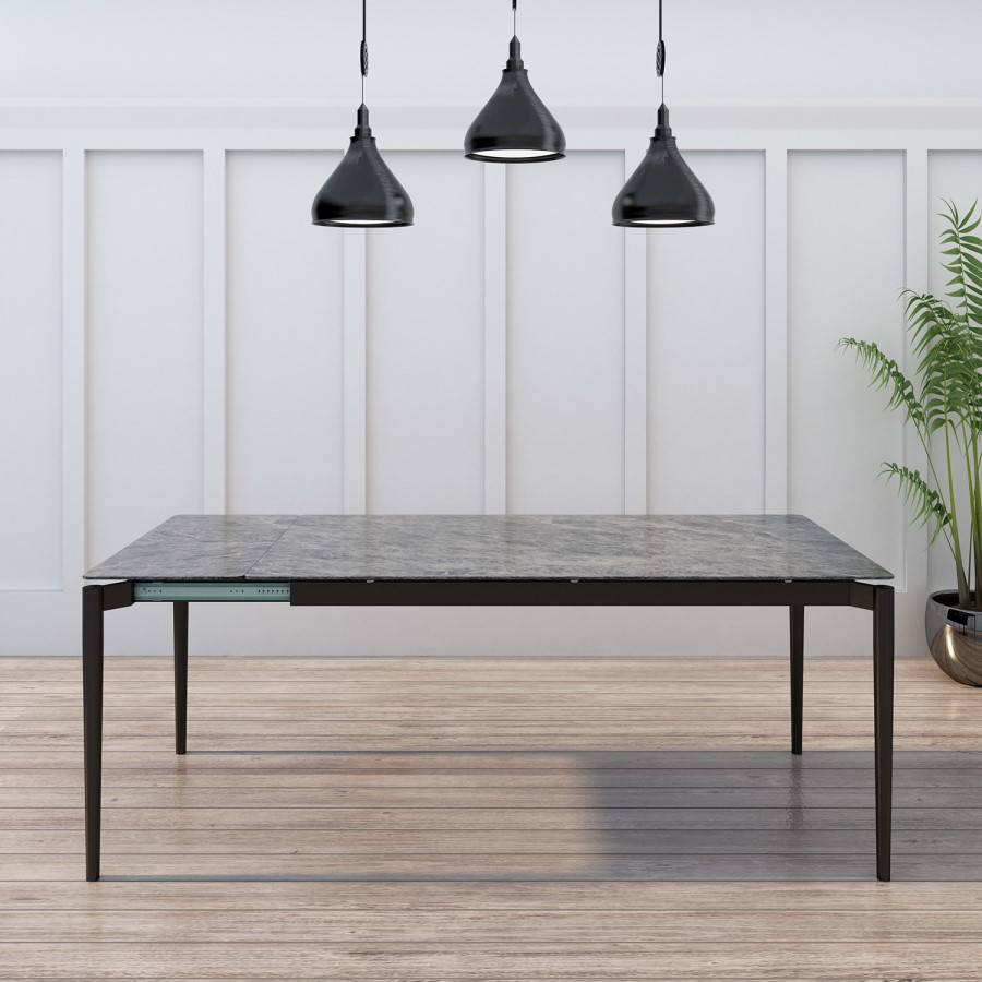 GRADE A1 - Extendable Grey Ceramic Dining Table with Marble Effect - Seats 6-8 - Camilla