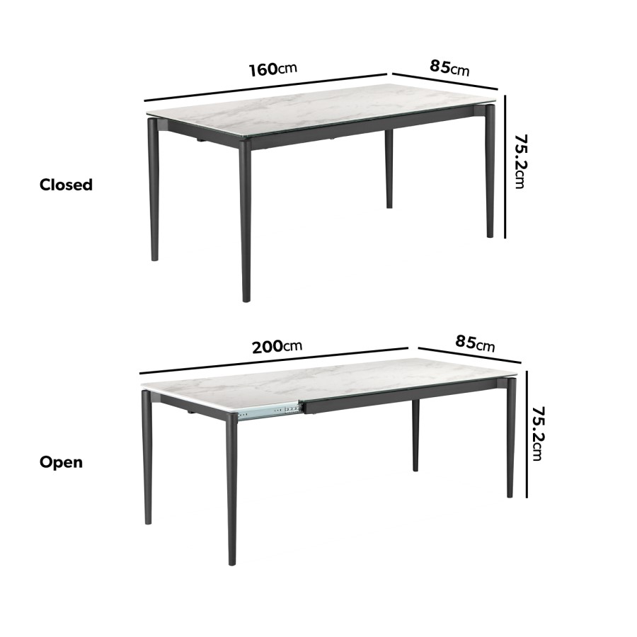 GRADE A1 - Extendable White Ceramic Dining Table with Marble Effect - Seats 6-8 - Camilla