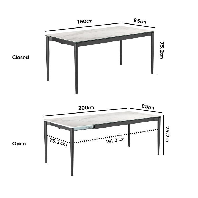 ONLY OPENED - White Marble Extendable Dining Table - Seats 6 - Camilla