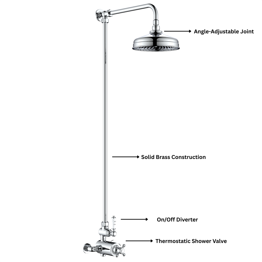 Chrome 1 Outlet Traditional Thermostatic Bar Mixer Shower Set - Camden