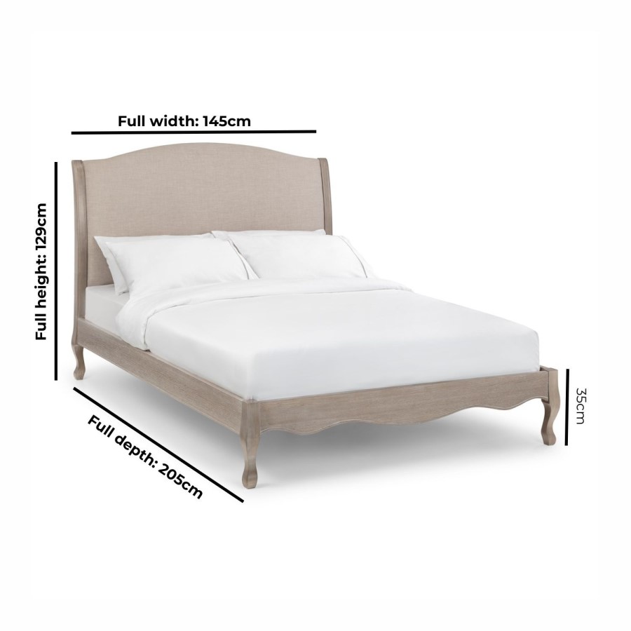Oatmeal Fabric and Oak Wooden Double Bed Frame - Camille