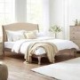 Oatmeal Fabric and Oak Wooden Double Bed Frame - Camille