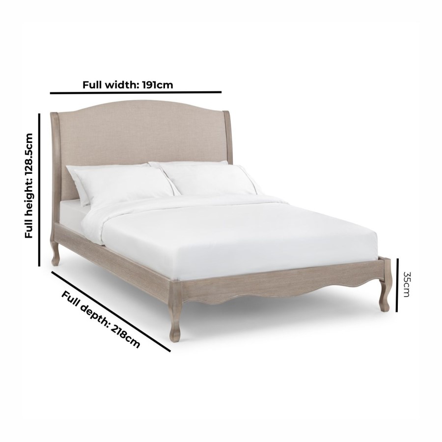 Oatmeal Fabric and Oak Wooden Super King Bed Frame - Camille