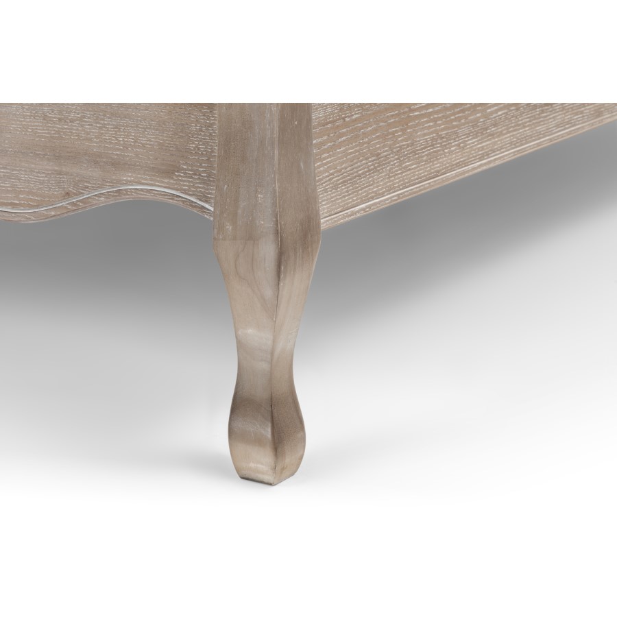 Oatmeal Fabric and Oak Wooden Double Bed Frame - Camille