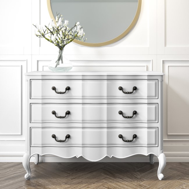 Camilla 3 Drawer Accent Hallway Storage with Curved Detail in White