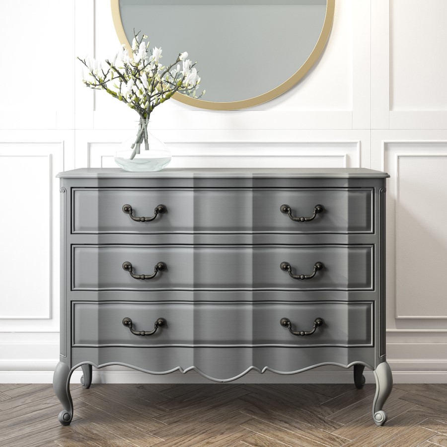 GRADE A2 - Grey Chest of Drawers with 3 Drawers - French Chateau