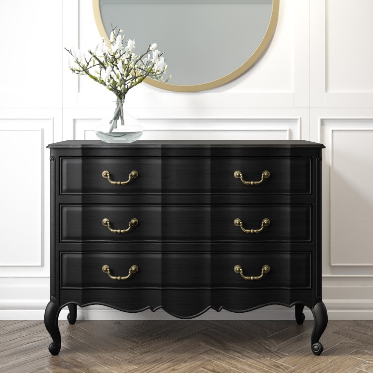 French Chateau Handmade Black Chest of Drawers - 3 Drawer