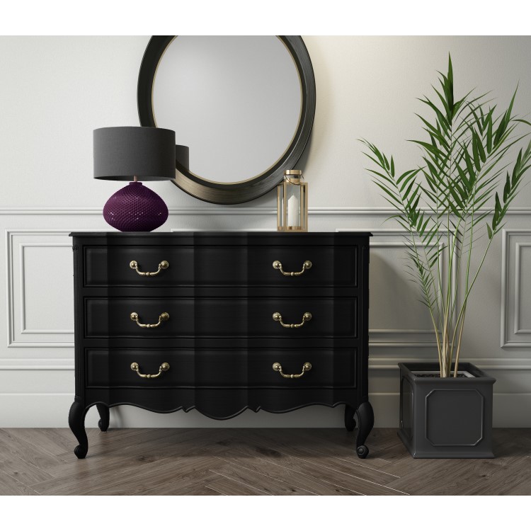 French Chateau Handmade Black Chest of Drawers - 3 Drawer