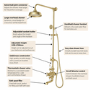 Brushed Brass 3 Outlet Traditional Thermostatic Bar Mixer Shower Set with Bath Filler Spout & Hand Shower - Camden