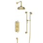Brushed Brass Dual Outlet Wall Mounted Thermostatic Mixer Shower with Hand Shower - Cambridge