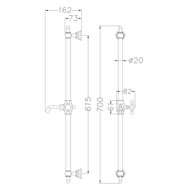 Chrome Traditional Round Adjustable Height Slide Rail Kit with Hand Shower - Cambridge