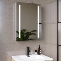 Single Door Chrome Mirrored Bathroom Cabinet with Battery Operated Lights 500 x 700mm - Capricorn