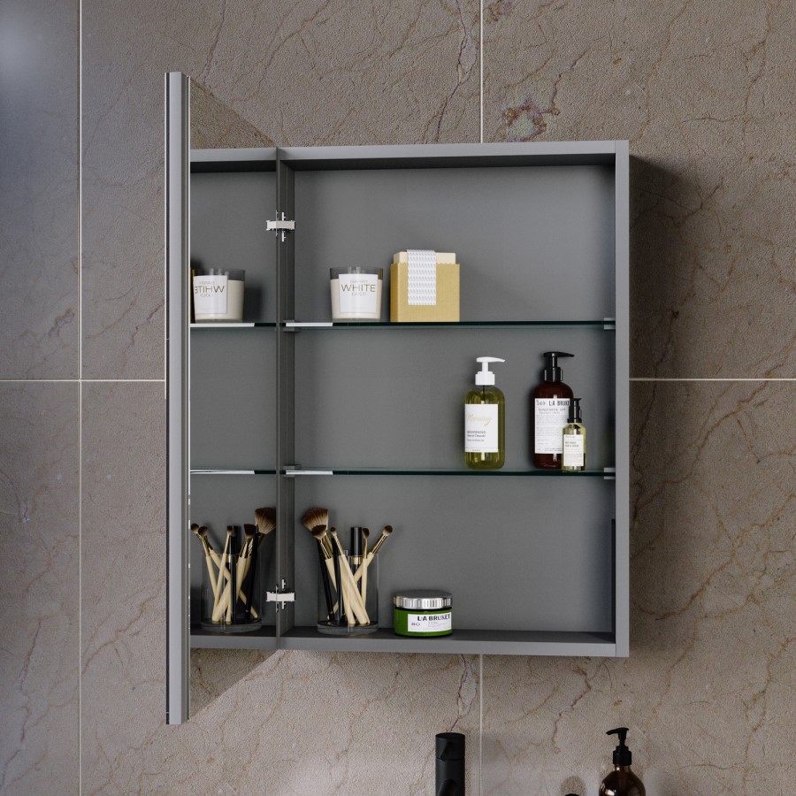 Single Door Chrome Mirrored Bathroom Cabinet with Battery Operated Lights 500 x 700mm - Capricorn