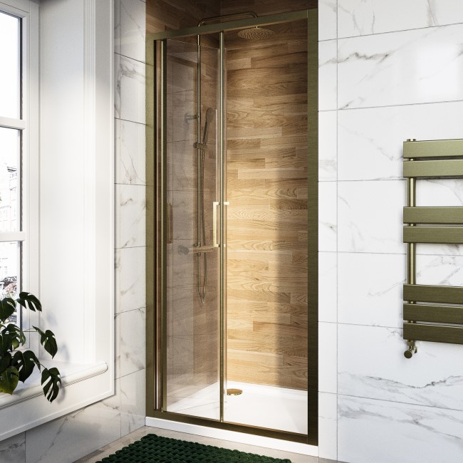 Brushed Brass 800mm Sliding Shower Door 6mm Glass - Carina