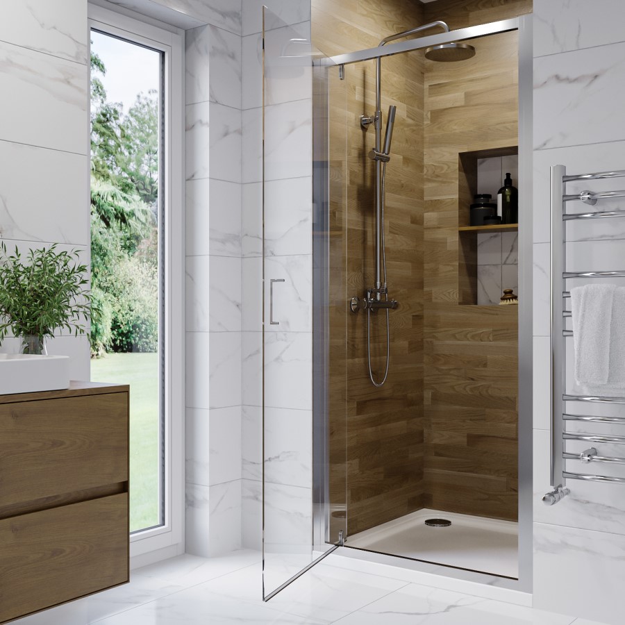 Chrome 6mm Glass Hinged Shower Door 800mm - Carina