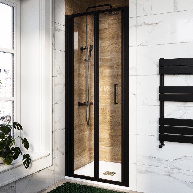 Black 800mm Bi-Fold Shower Door 6mm Glass - Carina